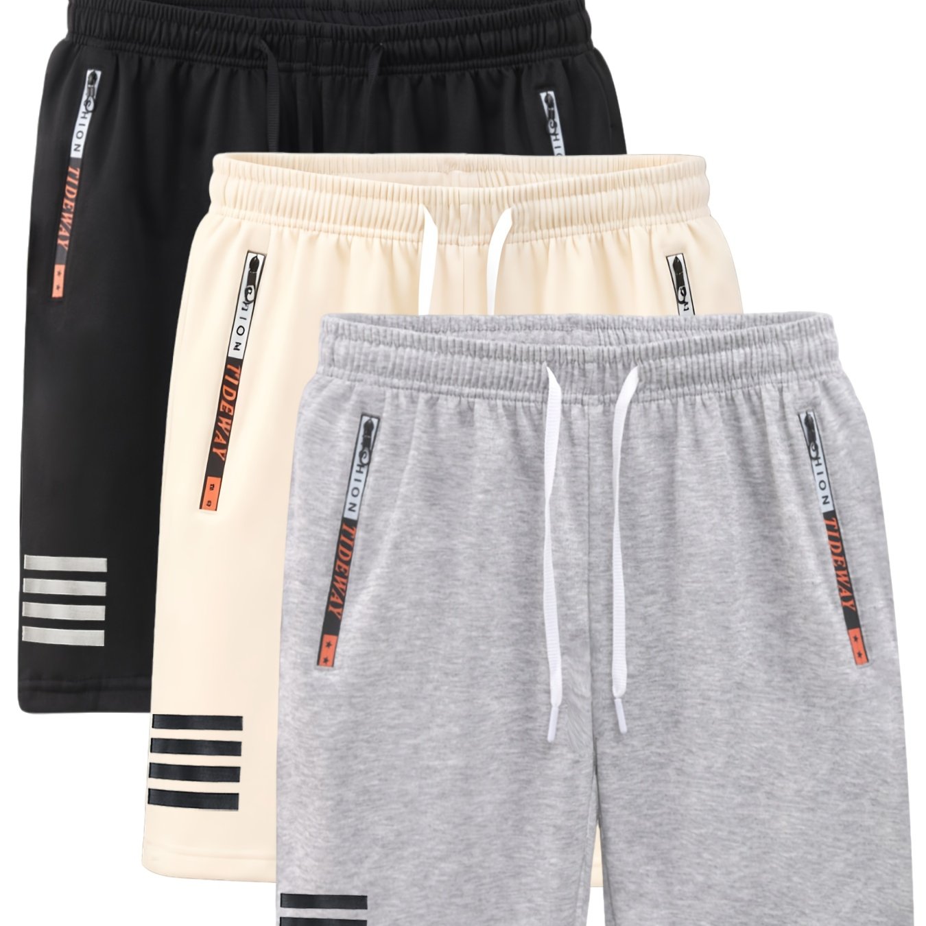 3pcs Men'S Casual Outdoor Shorts with Drawstring Waist and Zipper Pockets | Comfortable Fabric, Ideal for Running, Fitness, Travel, and Indoor/Outdoor Activities, Machine Washable, Eye-Catching Print Design, Perfect Gift