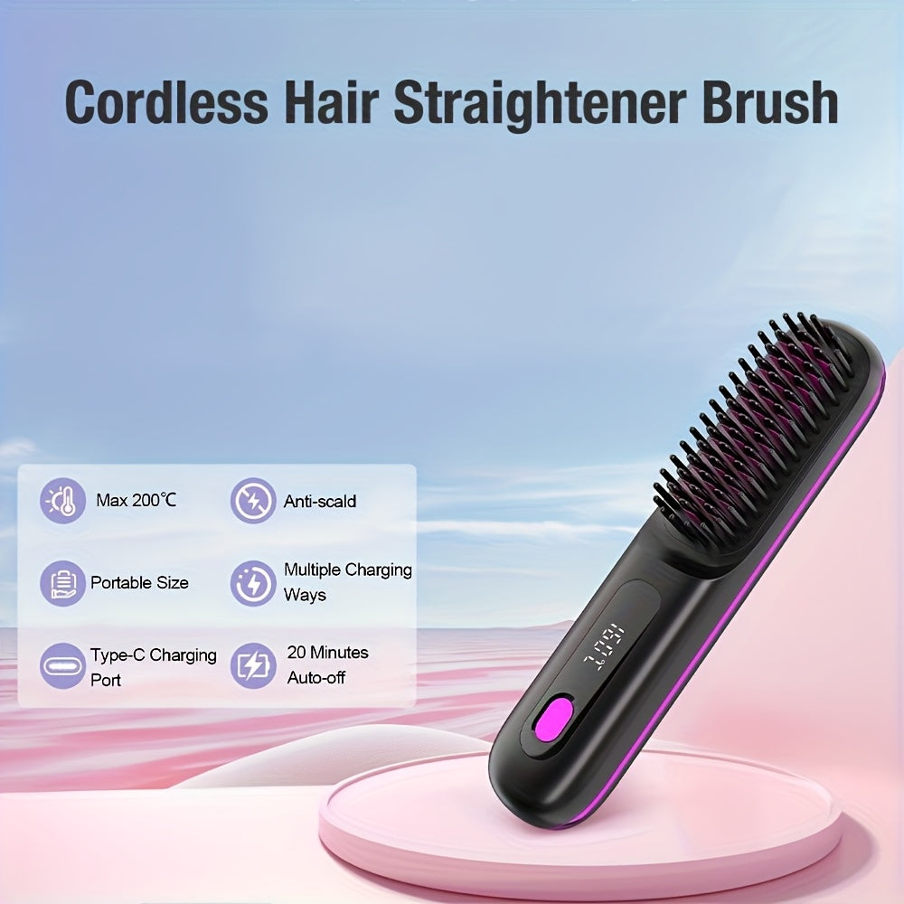 New Portable Straightening Comb, Quick Hair Straightener, Straightening Styling Tool, Smart Digital Display Precise Temperature Control. Long-lasting Hold Without Damaging Hair, Straightening and Curling Dual Use