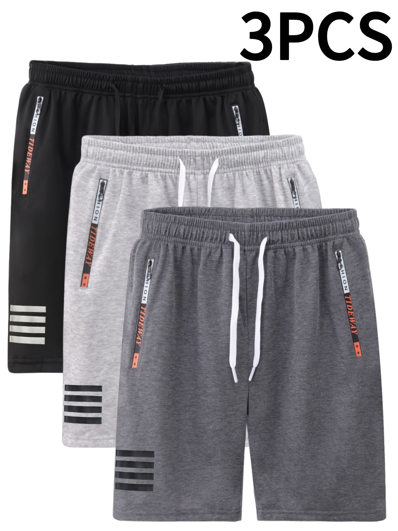 3pcs Men'S Casual Outdoor Shorts with Drawstring Waist and Zipper Pockets | Comfortable Fabric, Ideal for Running, Fitness, Travel, and Indoor/Outdoor Activities, Machine Washable, Eye-Catching Print Design, Perfect Gift