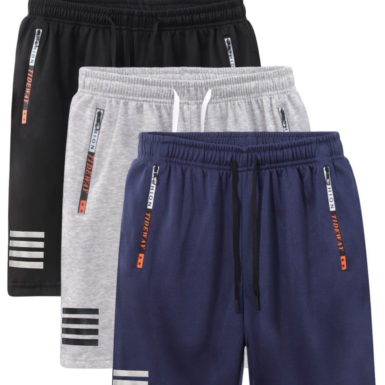 3pcs Men'S Casual Outdoor Shorts with Drawstring Waist and Zipper Pockets | Comfortable Fabric, Ideal for Running, Fitness, Travel, and Indoor/Outdoor Activities, Machine Washable, Eye-Catching Print Design, Perfect Gift