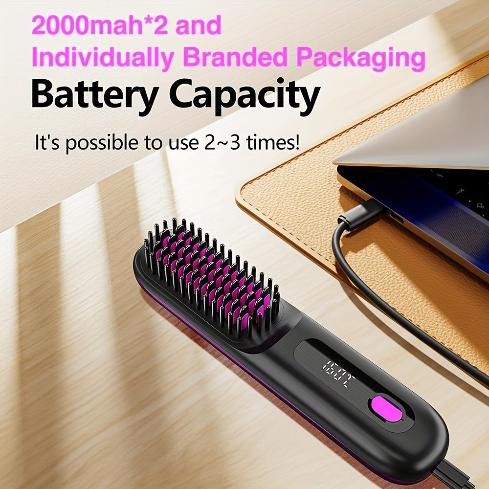 New Portable Straightening Comb, Quick Hair Straightener, Straightening Styling Tool, Smart Digital Display Precise Temperature Control. Long-lasting Hold Without Damaging Hair, Straightening and Curling Dual Use