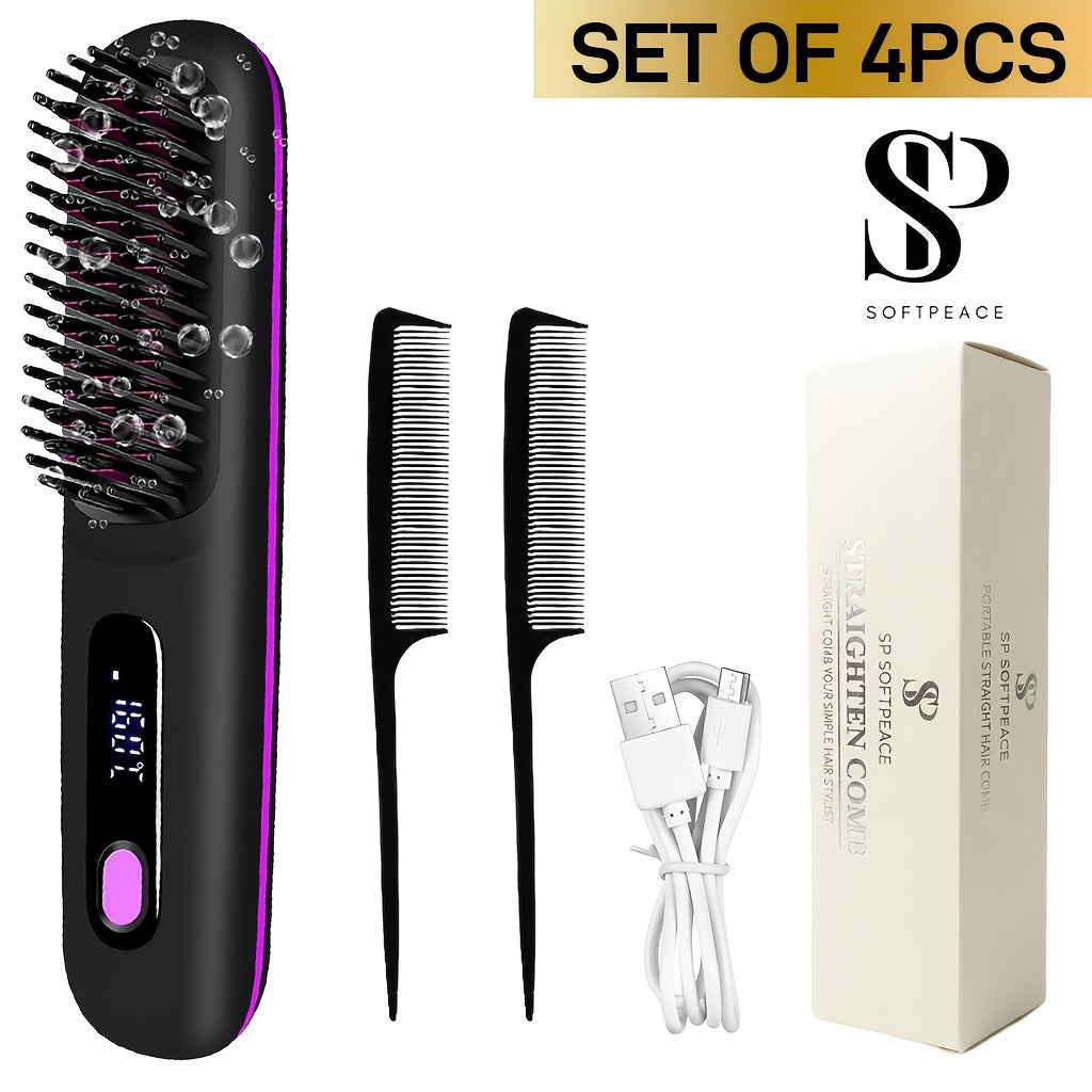 New Portable Straightening Comb, Quick Hair Straightener, Straightening Styling Tool, Smart Digital Display Precise Temperature Control. Long-lasting Hold Without Damaging Hair, Straightening and Curling Dual Use