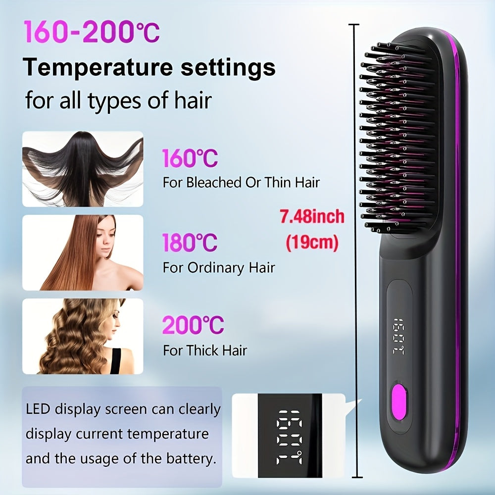 New Portable Straightening Comb, Quick Hair Straightener, Straightening Styling Tool, Smart Digital Display Precise Temperature Control. Long-lasting Hold Without Damaging Hair, Straightening and Curling Dual Use
