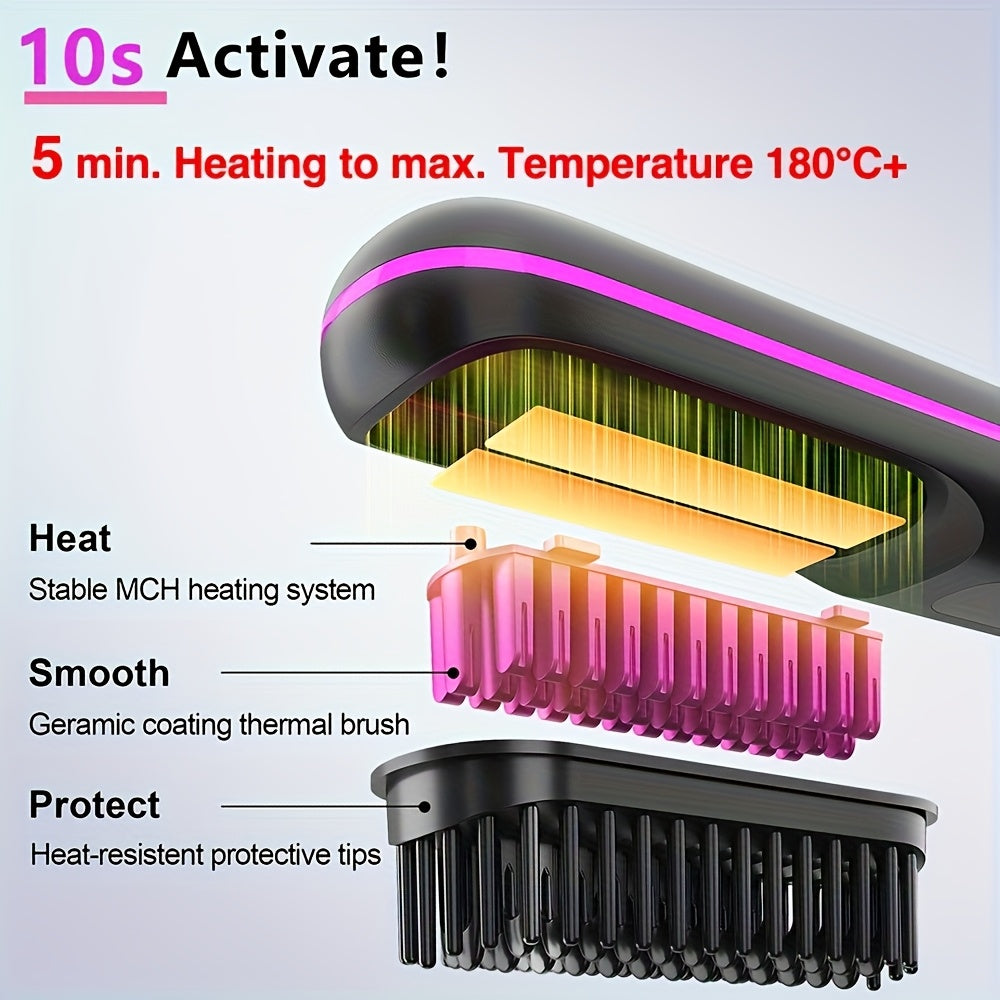New Portable Straightening Comb, Quick Hair Straightener, Straightening Styling Tool, Smart Digital Display Precise Temperature Control. Long-lasting Hold Without Damaging Hair, Straightening and Curling Dual Use