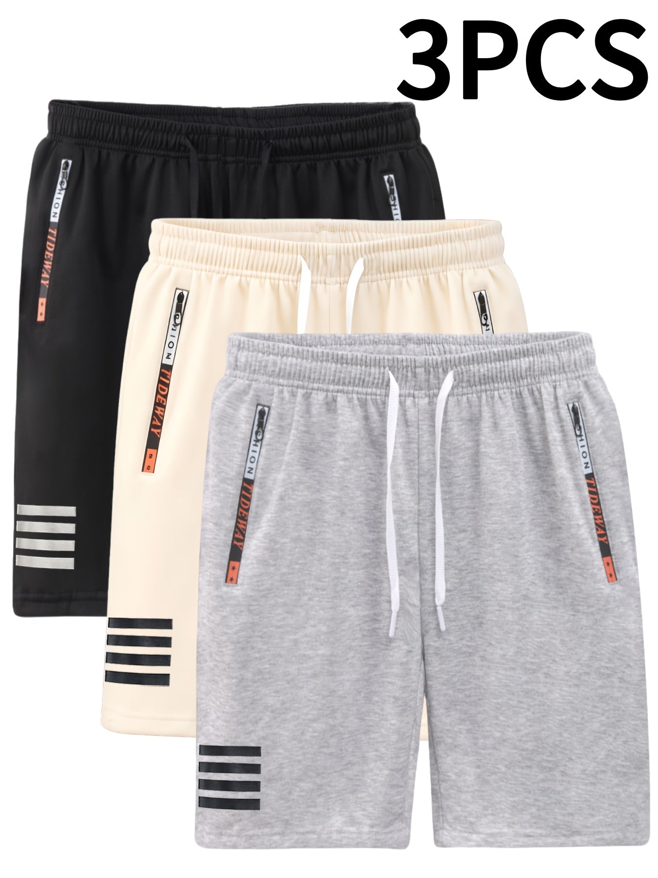 3pcs Men'S Casual Outdoor Shorts with Drawstring Waist and Zipper Pockets | Comfortable Fabric, Ideal for Running, Fitness, Travel, and Indoor/Outdoor Activities, Machine Washable, Eye-Catching Print Design, Perfect Gift