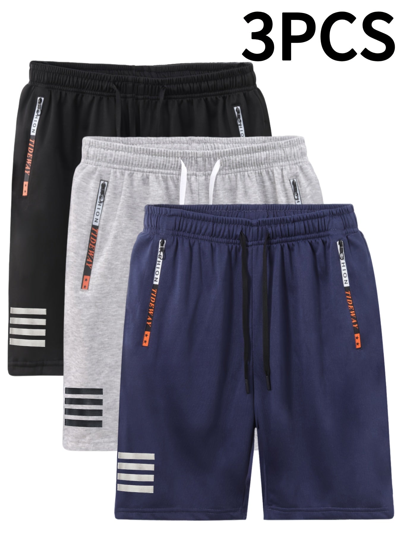3pcs Men'S Casual Outdoor Shorts with Drawstring Waist and Zipper Pockets | Comfortable Fabric, Ideal for Running, Fitness, Travel, and Indoor/Outdoor Activities, Machine Washable, Eye-Catching Print Design, Perfect Gift